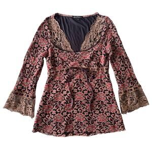 Ann Ferriday Vintage Y2K Babydoll Top Lace Ribbon Fairy Juliet Whimsigoth Small